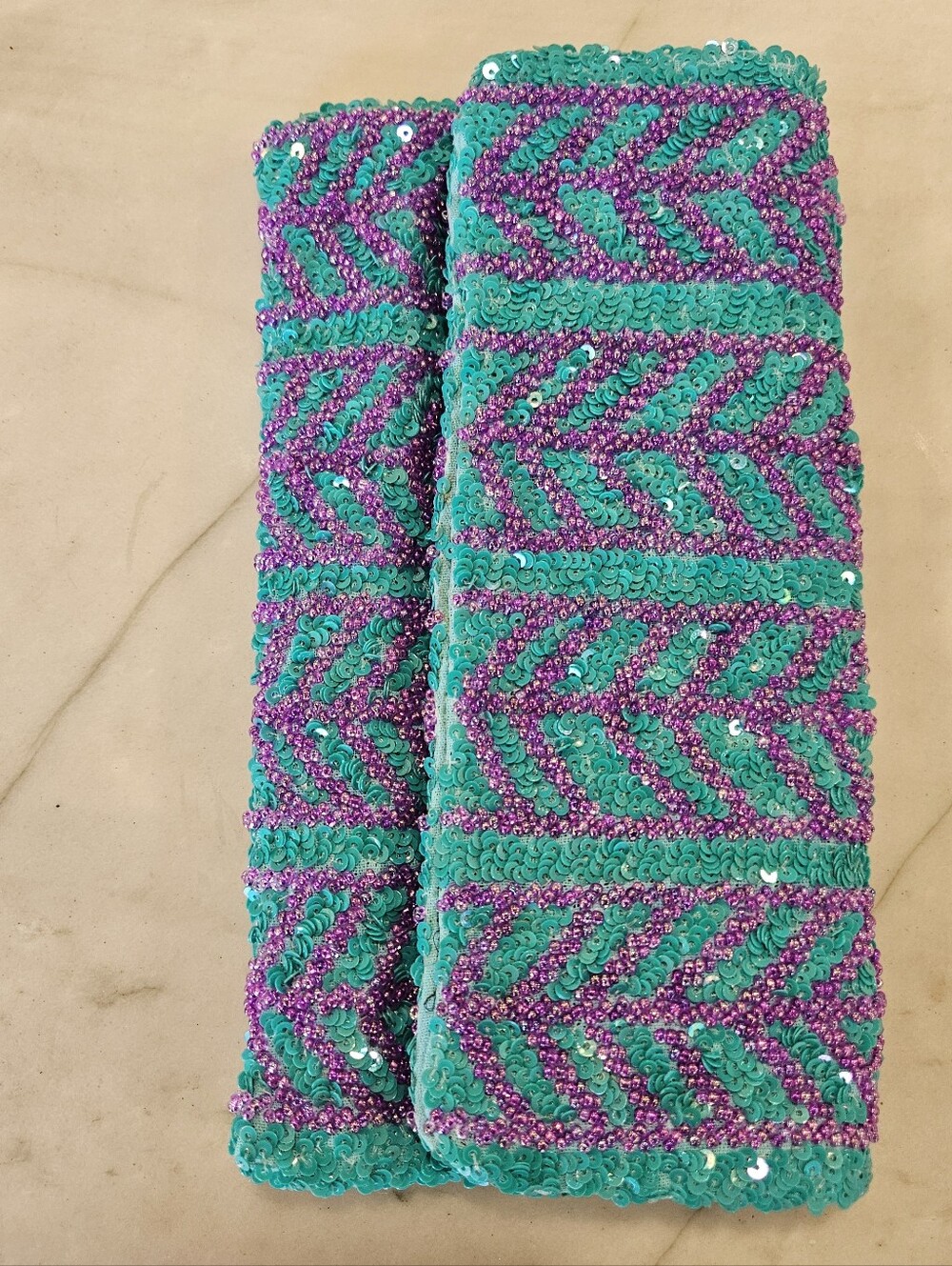 Anthropologie Teal & Purple Sequined Chevron Clutch